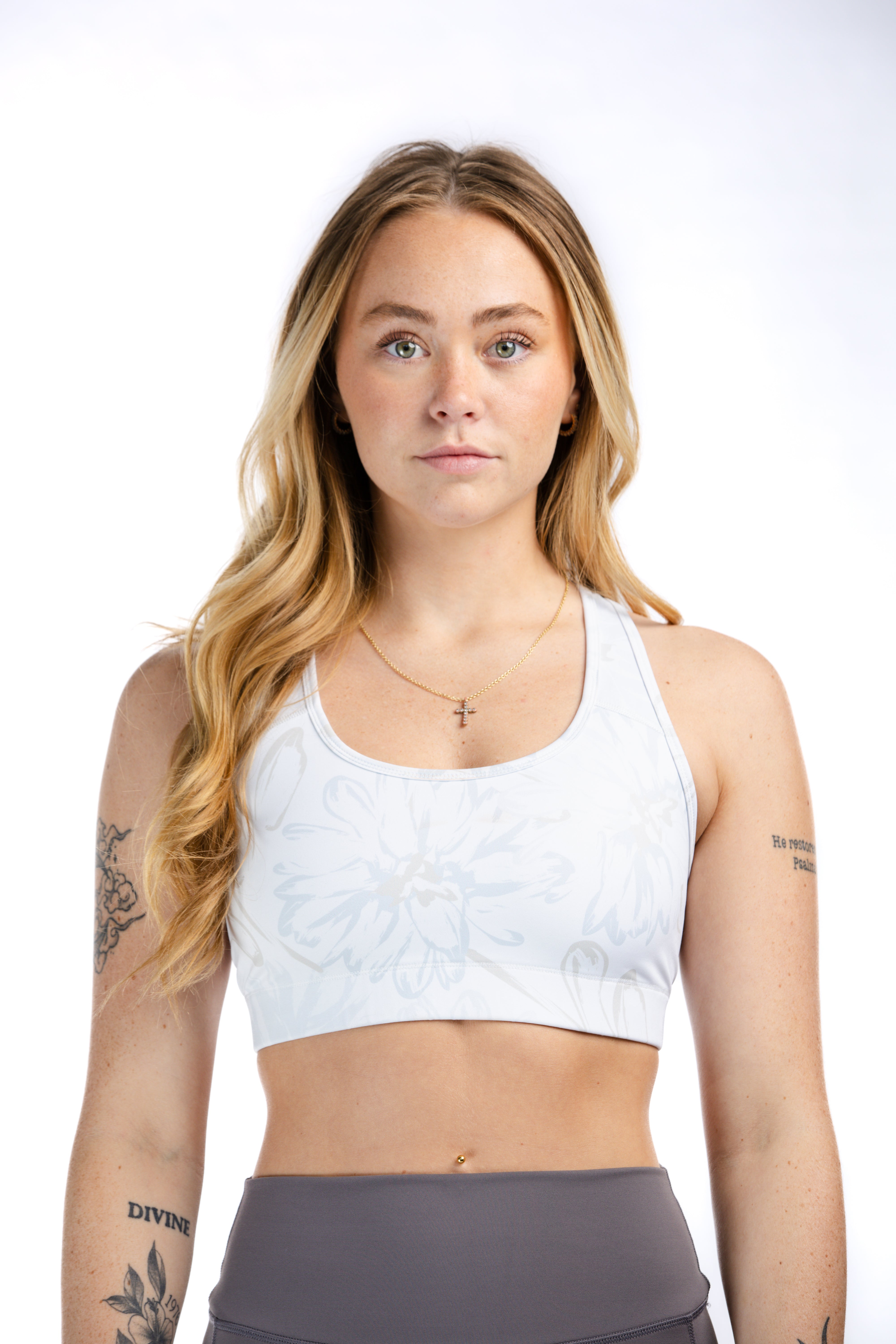 Empowered Sports Bra | Grey & Tan Floral