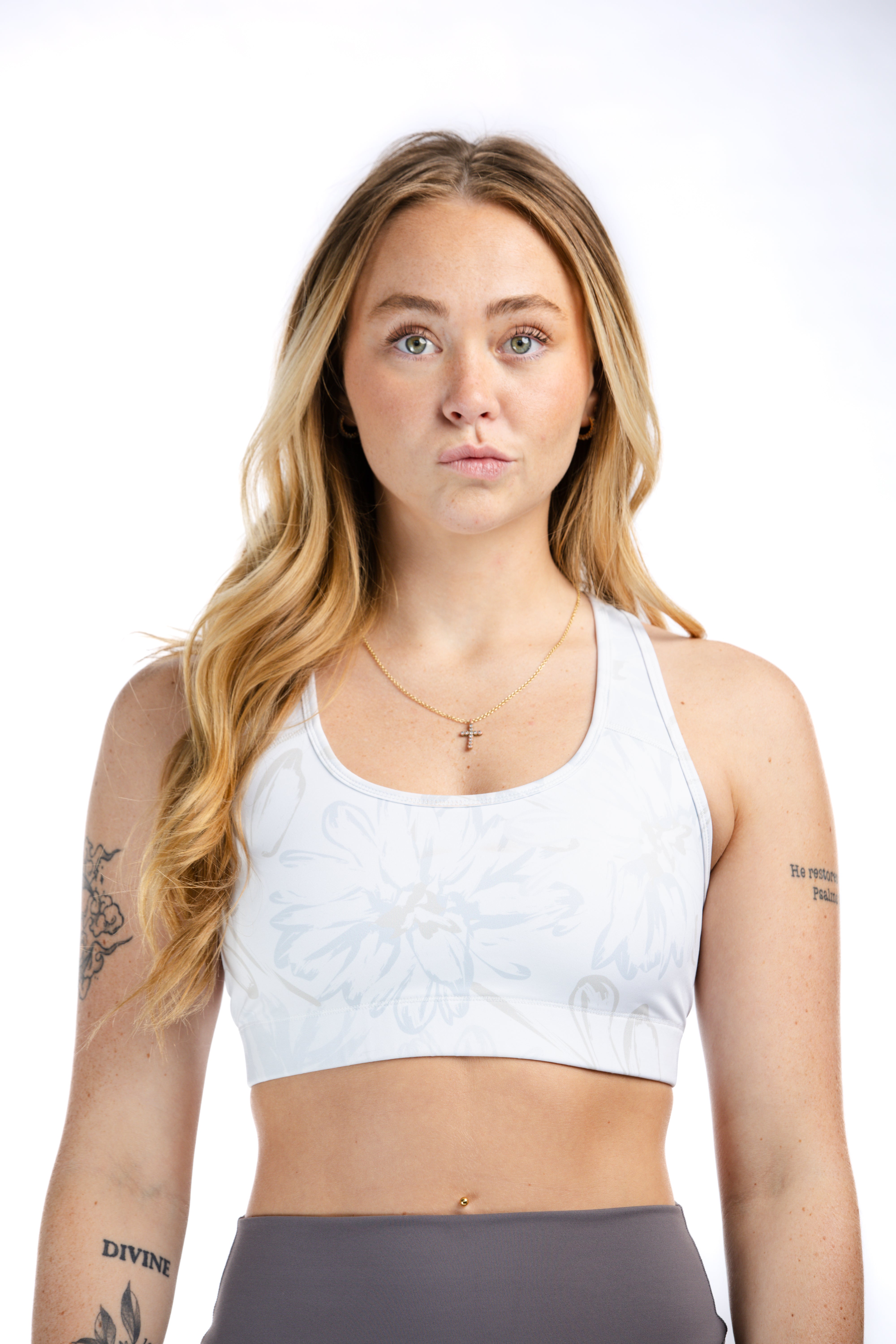 Empowered Sports Bra | Grey & Tan Floral