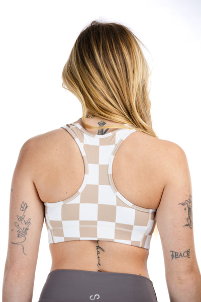 Empowered Sports Bra | Tan Checkered
