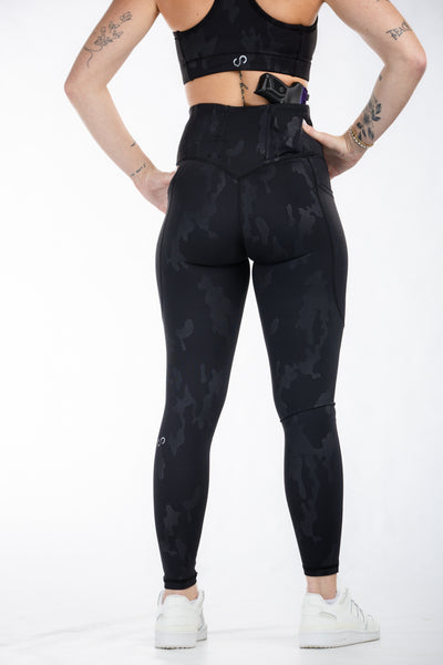 Concealed Carry Leggings Empowered With Pockets| Black Camo