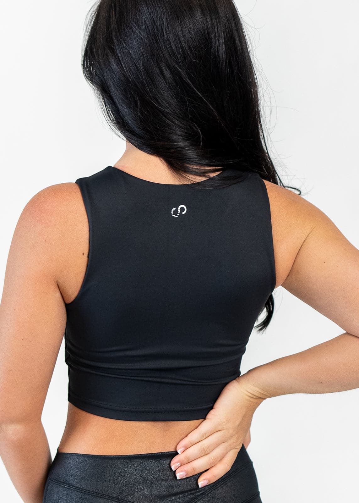 1/4 Zip Crop Bra Black Back View