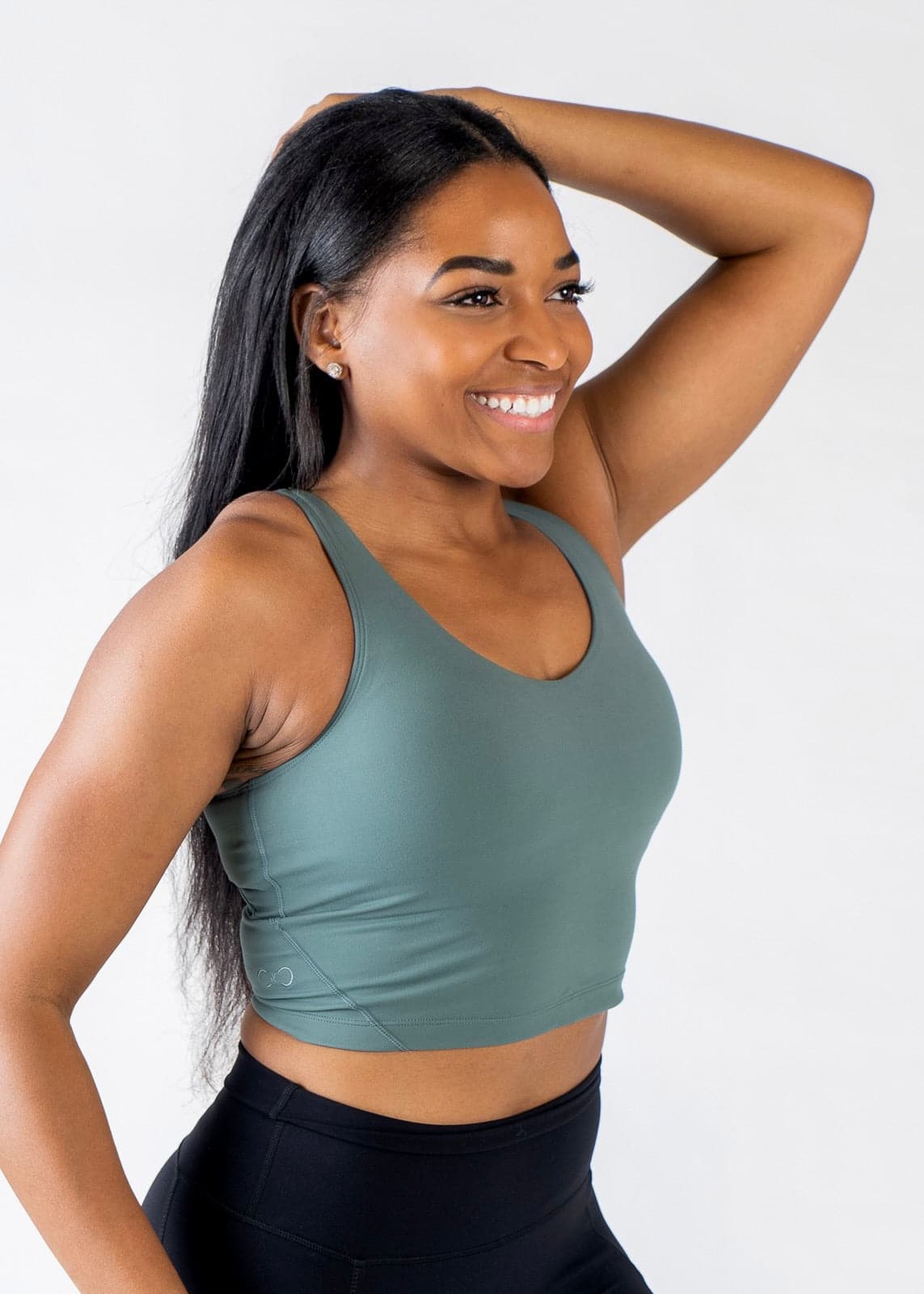 Waist Up Front 3/4 View Crop Bra - Ivy