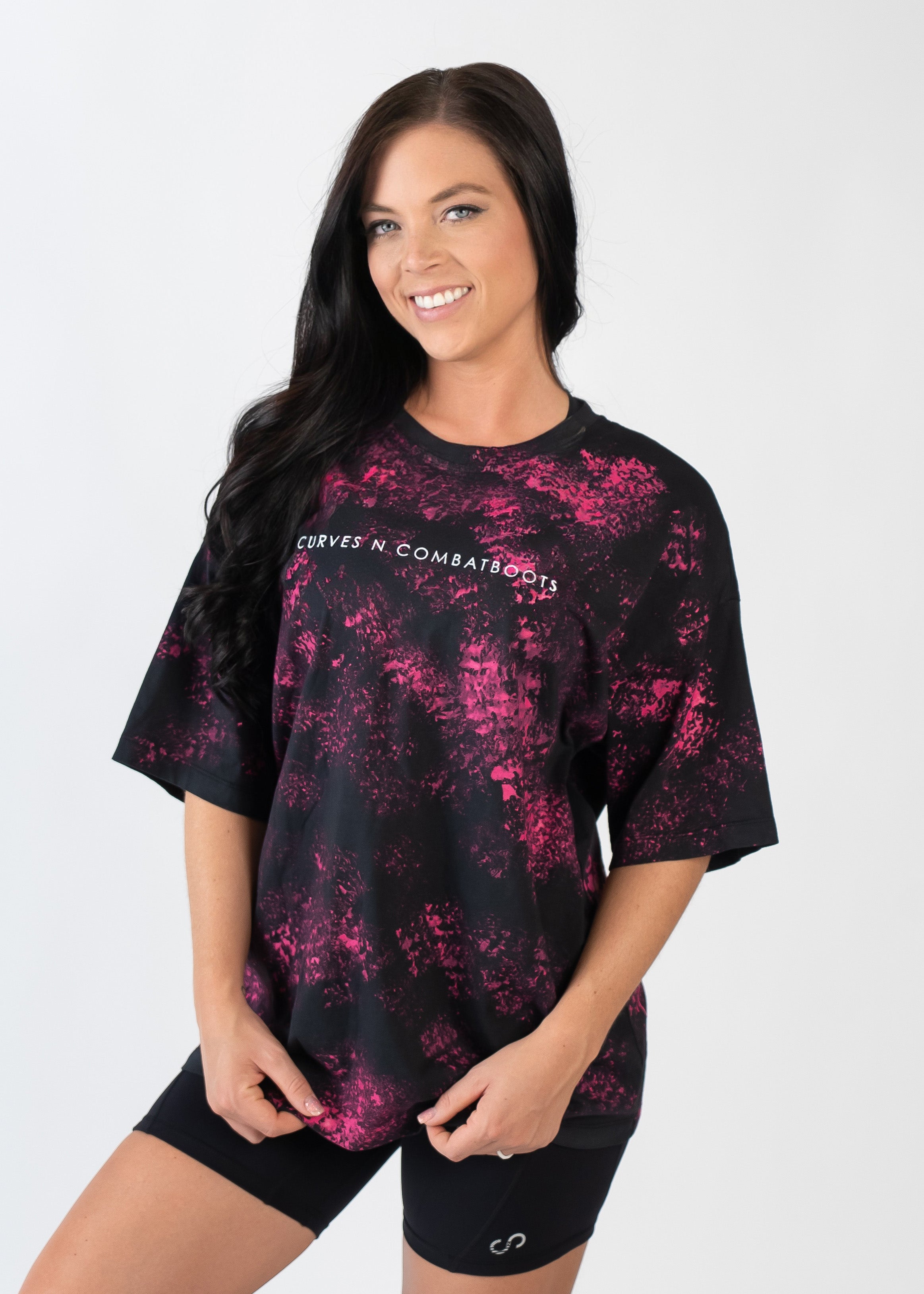 Oversized Tee | Black/Pink Splatter