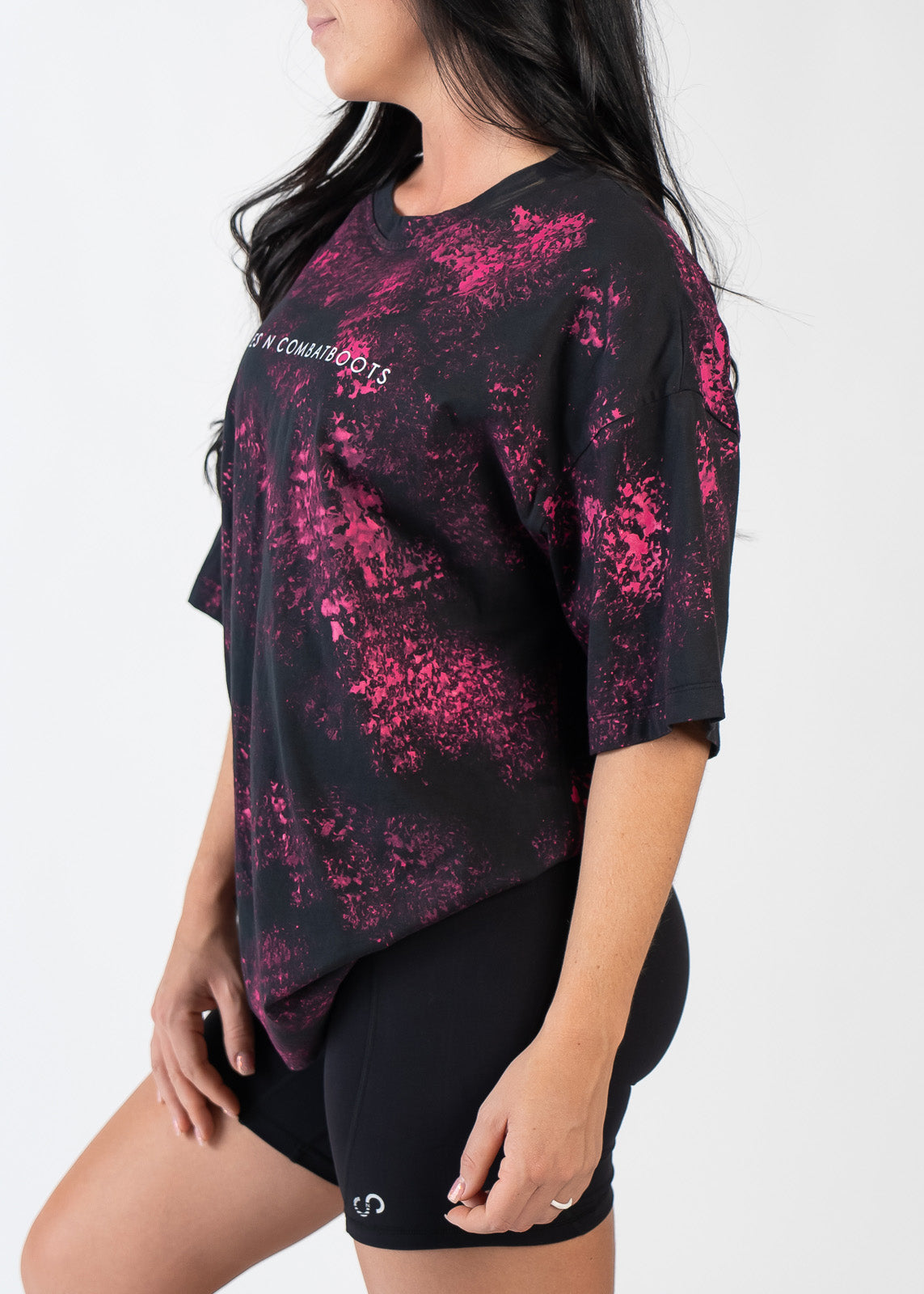 Oversized Tee | Black/Pink Splatter