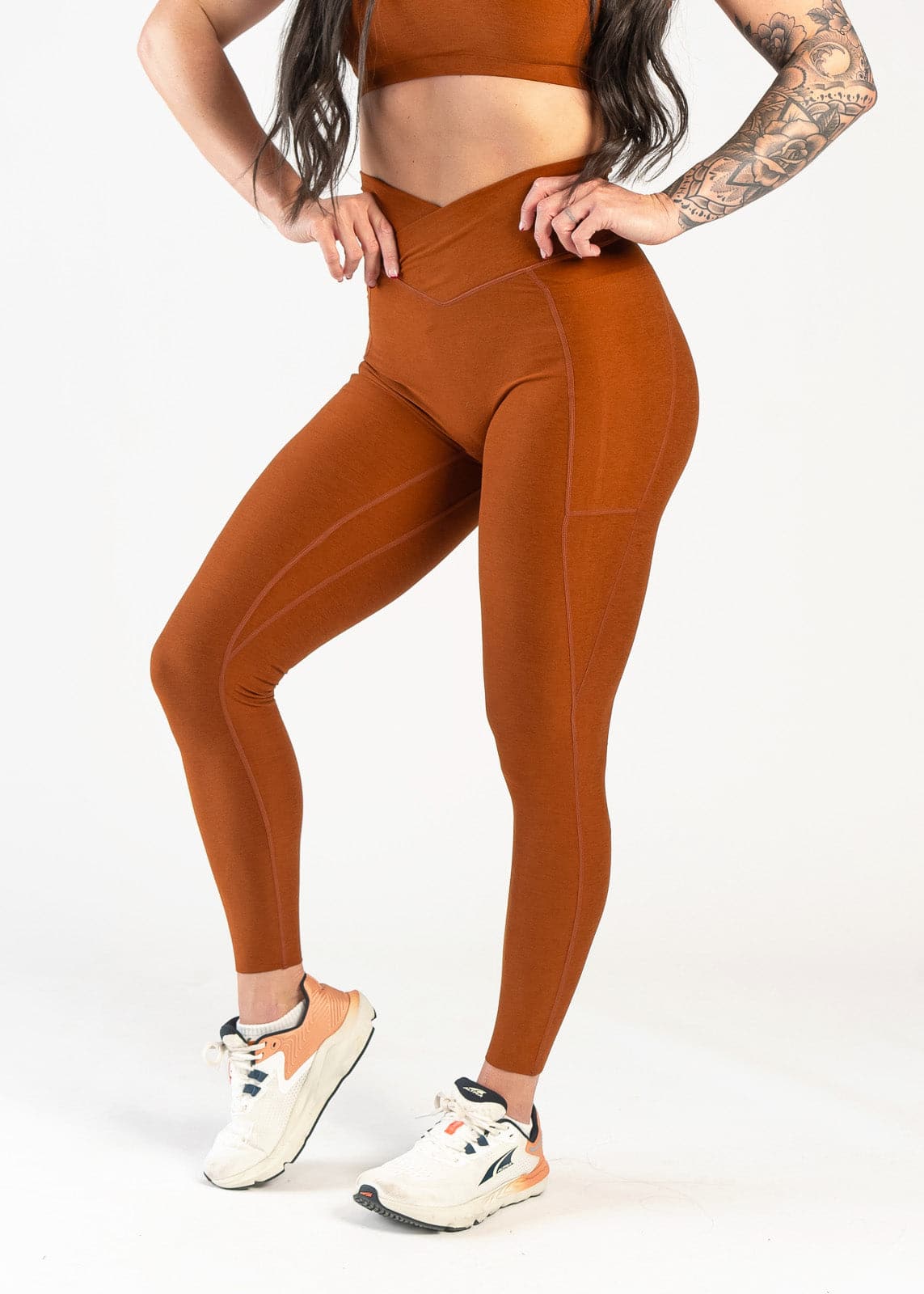 Dream Leggings With Criss Cross Waistband & Pockets | Rust