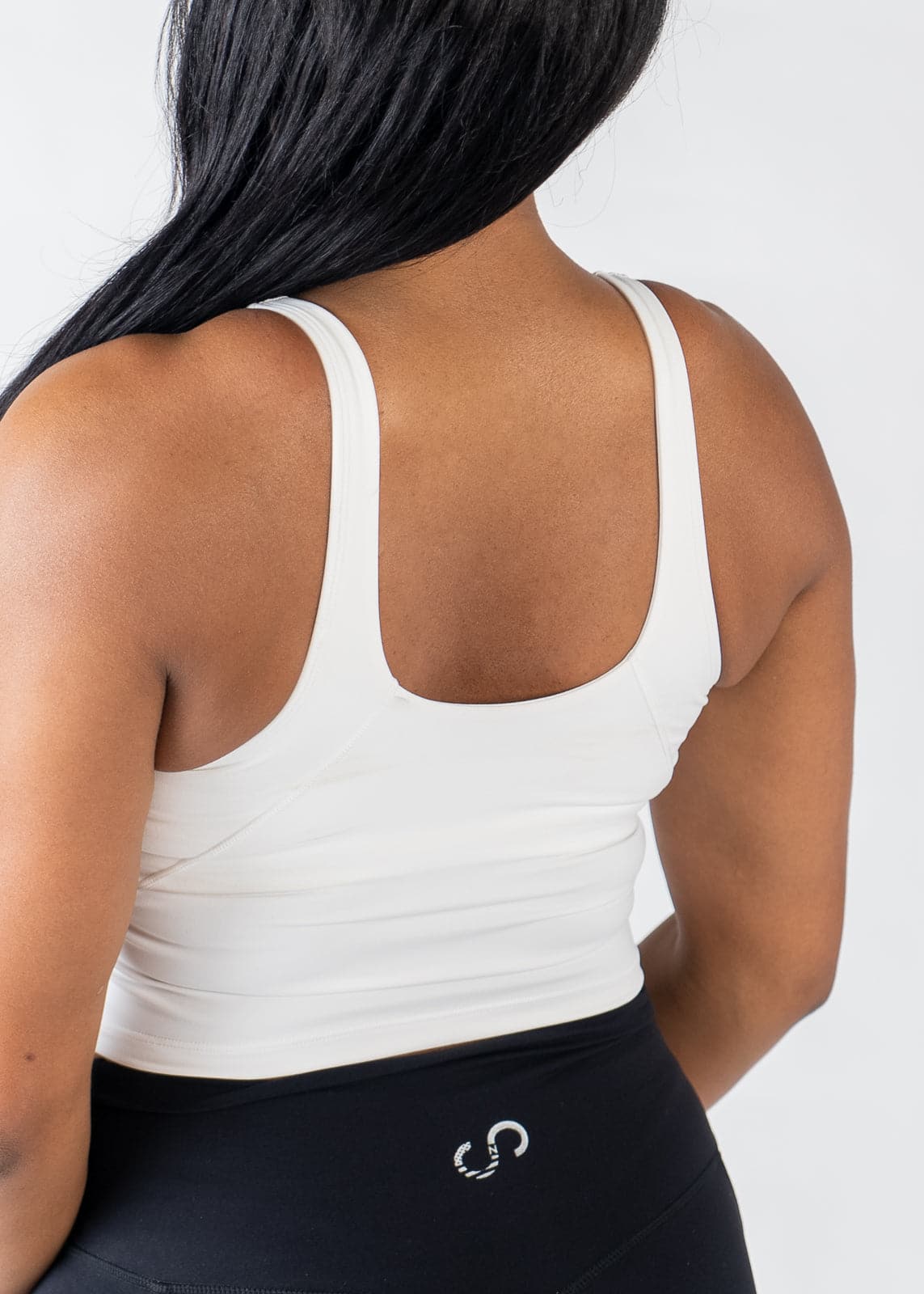 Waist Up Close Up Back View Crop Bra - White