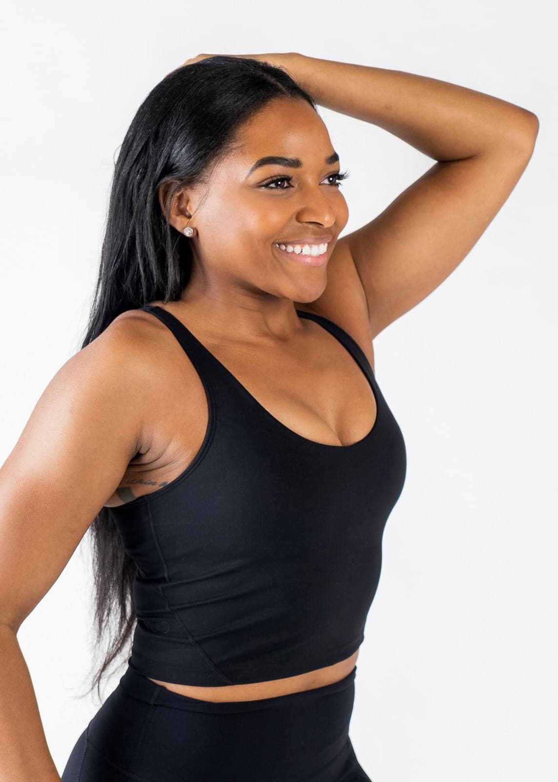 Waist Up Front 3/4 View Crop Bra - Black