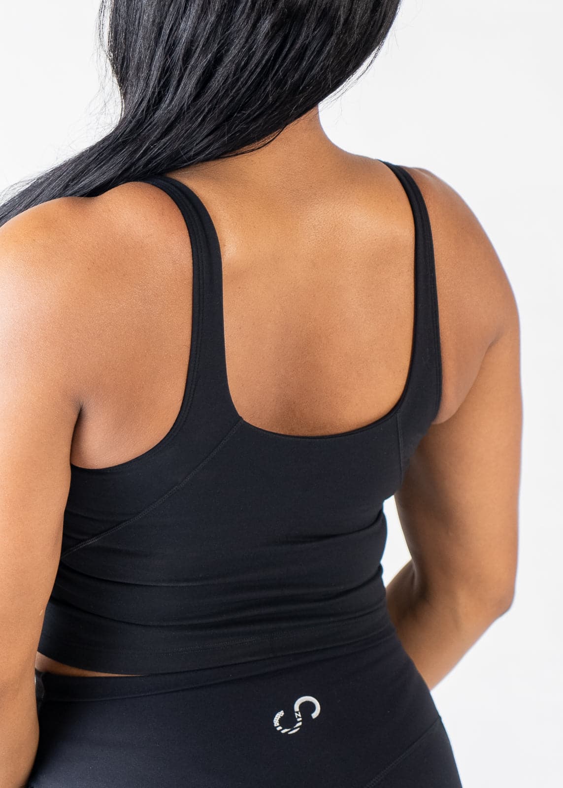 Waist Up Close Up Back View Crop Bra - Black