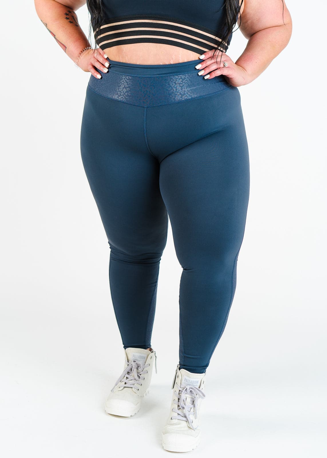 Leggings With Leopard Mesh | Storm Blue