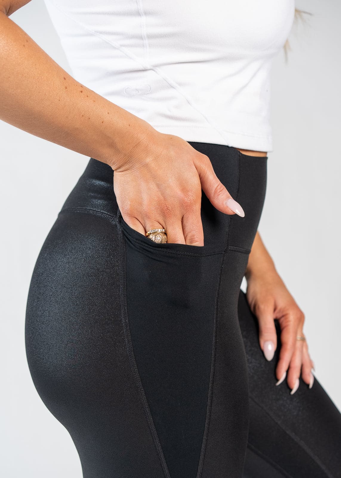 Lavish Shimmer Mix Leggings | Black