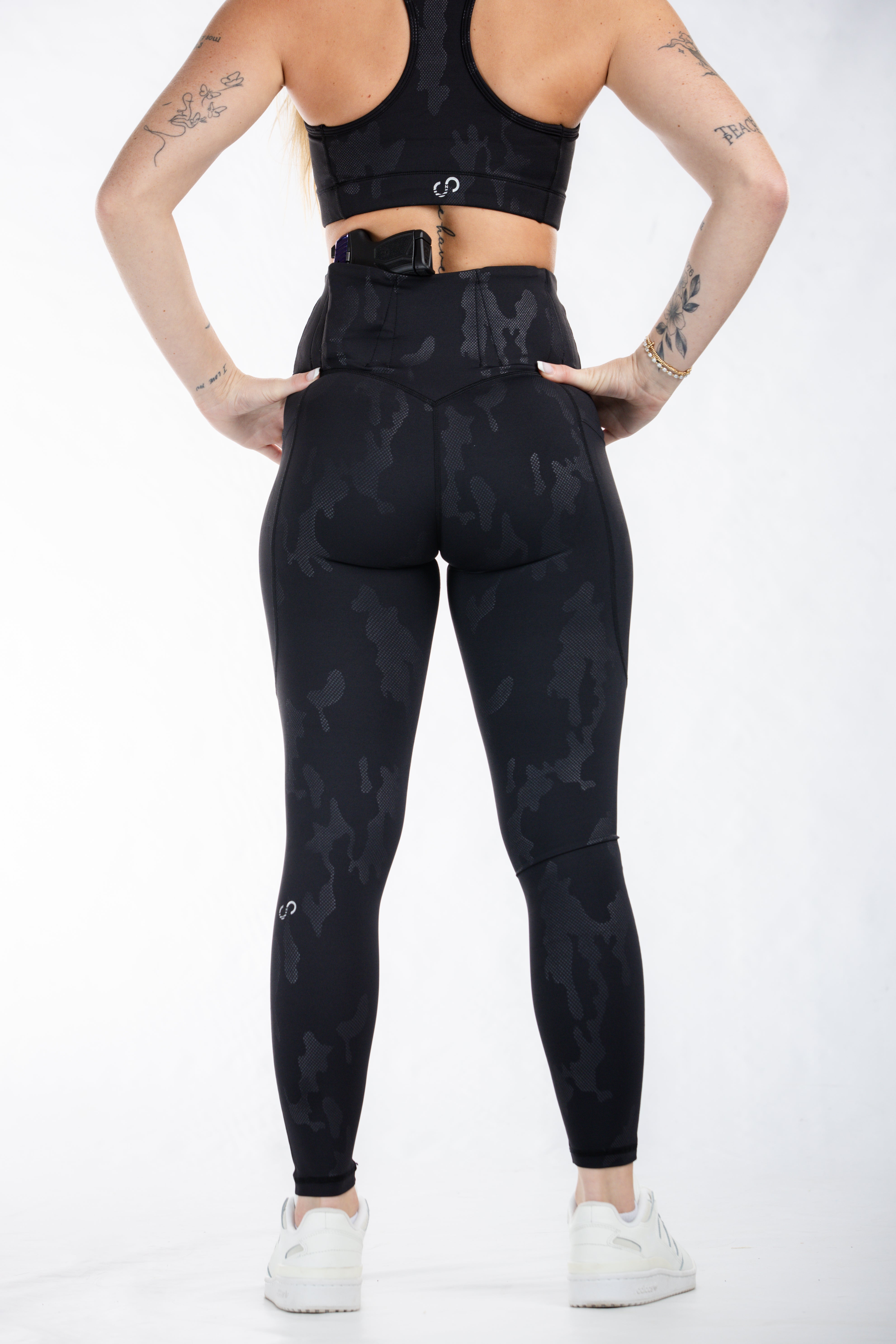 Concealed Carry Leggings Empowered With Pockets| Black Camo
