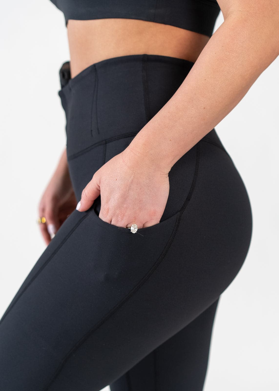 Concealed Carry Leggings With Pockets Side View with Hand in Pocket | Black