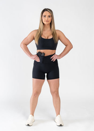 Full Body Front View with Hands at Side - Concealed Carry Leggings | Black
