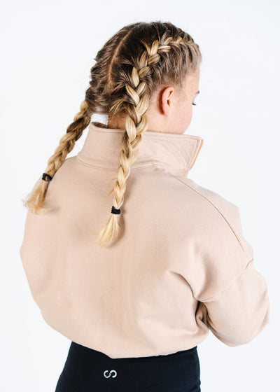 Women's 1/4 Zip Crop Tan Sweater Back View