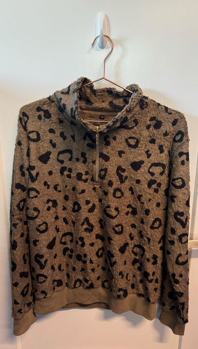 SAMPLE: 1/4 Zip Jacket | Brown Animal Print - Small