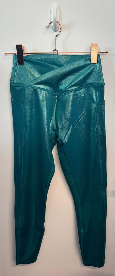 SAMPLE: Leggings With Criss Cross Waist & Pockets | Teal Shimmer - Small