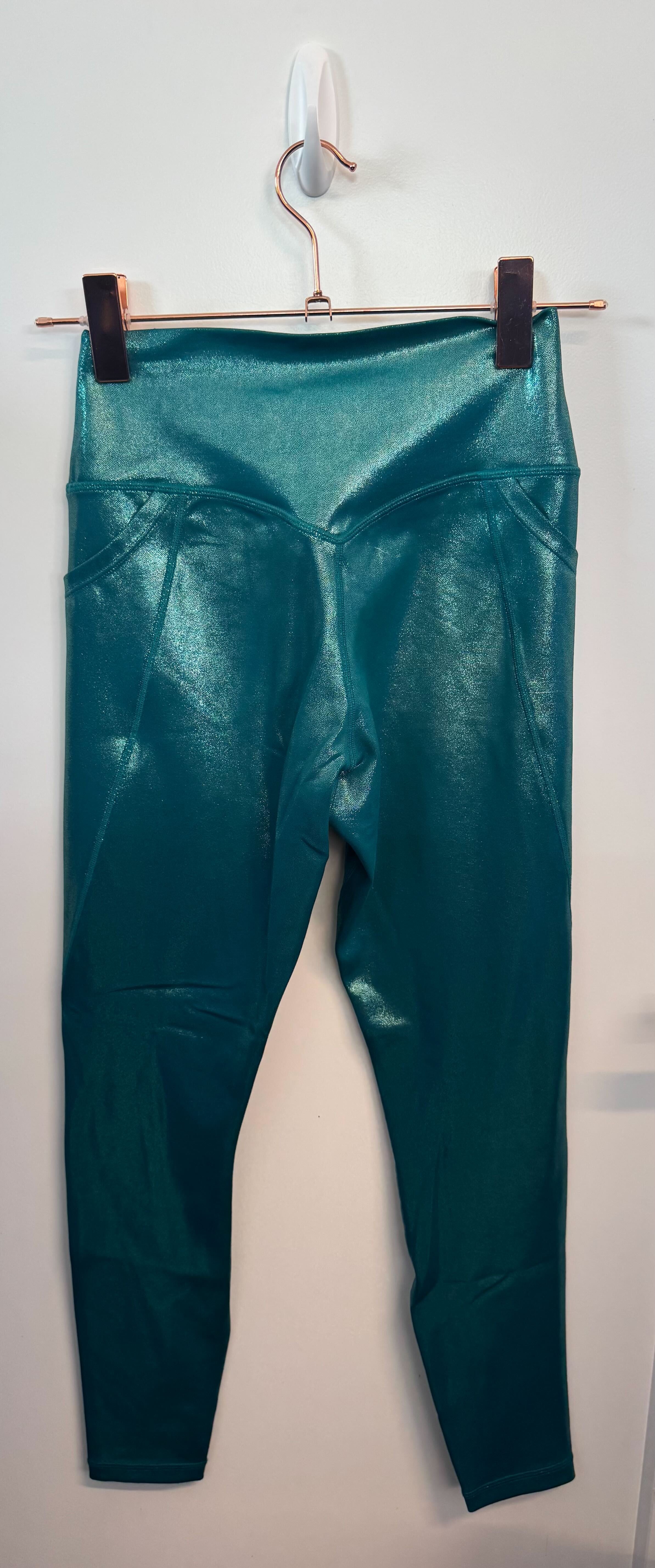 SAMPLE: Leggings With Criss Cross Waist & Pockets | Teal Shimmer - Small
