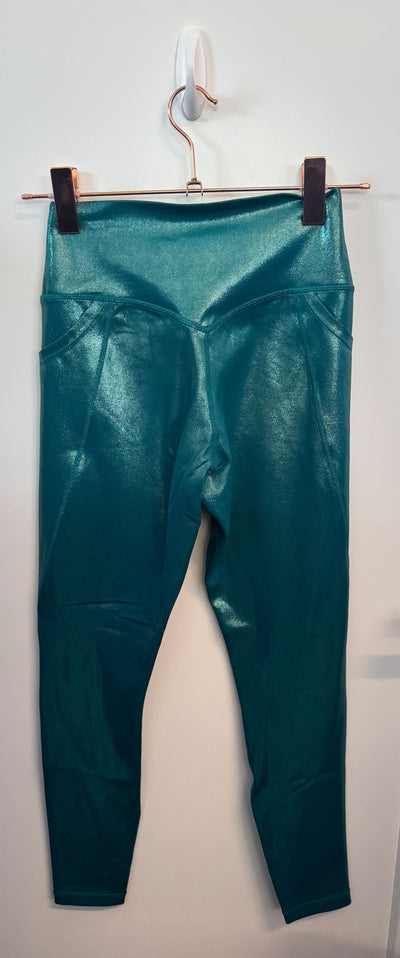 SAMPLE: Leggings With Criss Cross Waist & Pockets | Teal Shimmer - Small