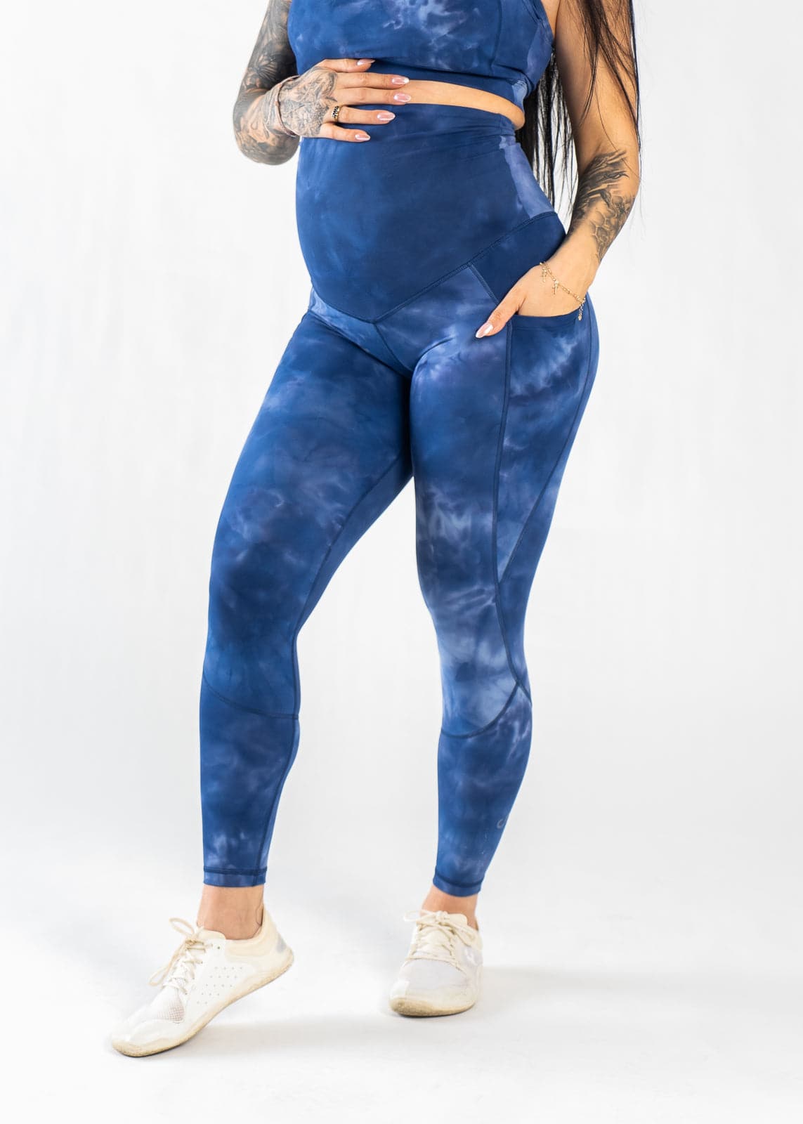 Maternity Leggings With Pockets Blue TieDye CNC