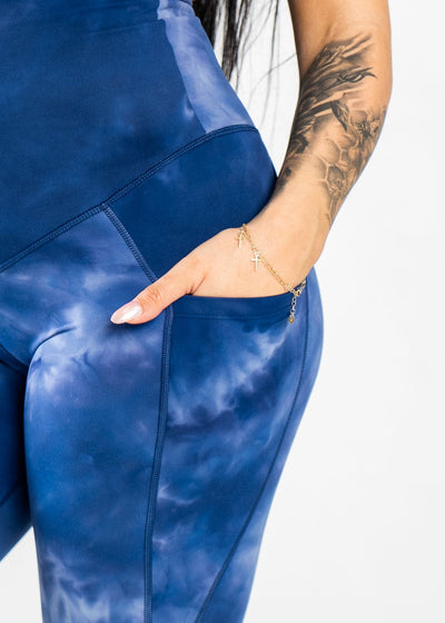 Maternity Leggings With Pockets | Blue Tie-Dye