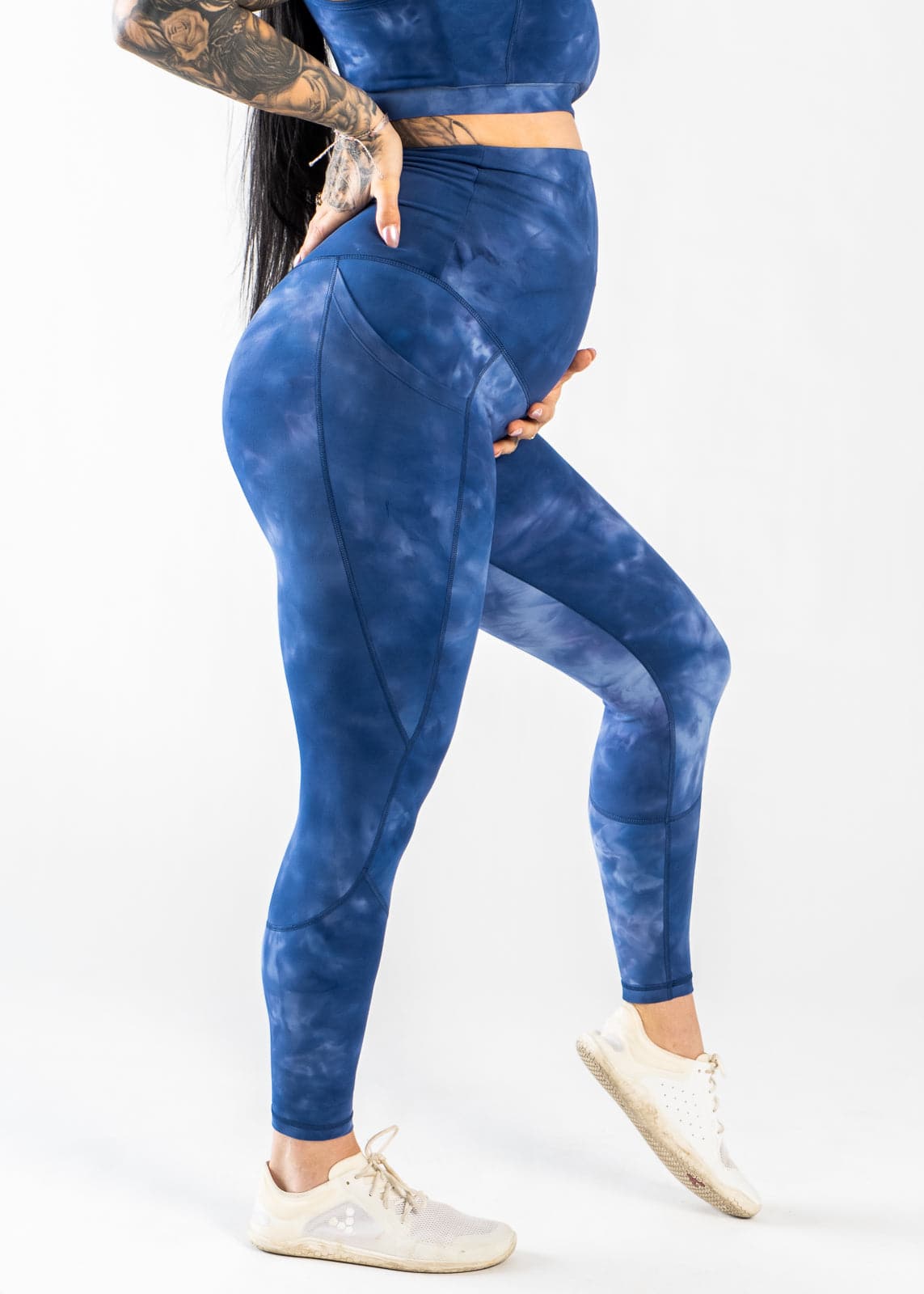 Maternity Leggings With Pockets, Blue Tie-Dye