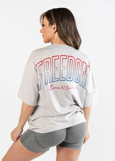 Oversized Tee | Light Grey w/Freedom