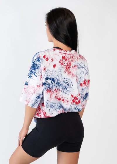 Oversized Tee | Black/Red/White/Blue Splatter