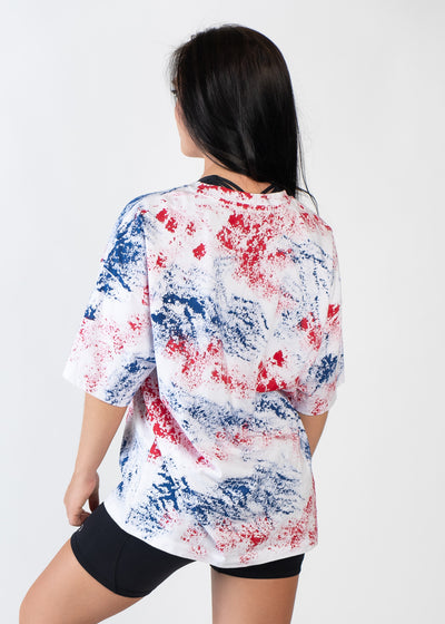 Oversized Tee | Black/Red/White/Blue Splatter