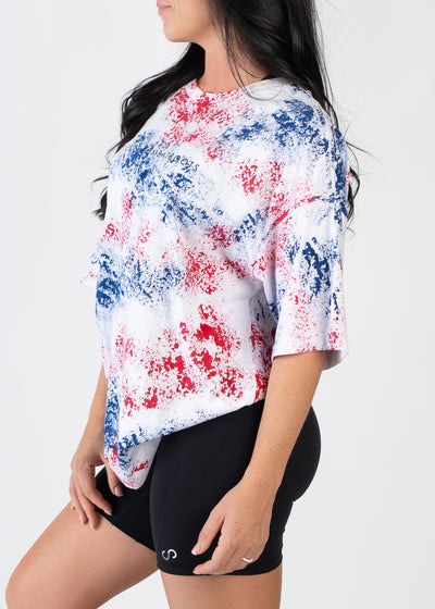 Oversized Tee | Black/Red/White/Blue Splatter