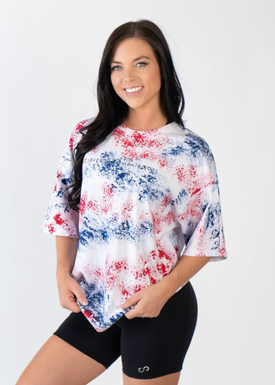 Oversized Tee | Black/Red/White/Blue Splatter