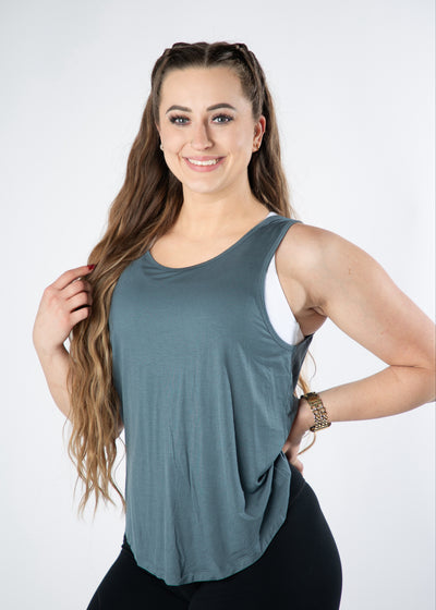 Scrunch Back Tank Top | Teal