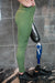 Left side view of right leg above the knee amputee leggings with pockets-Military Green.