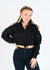 Women's 1/4 Zip Crop Black Sweater Front View