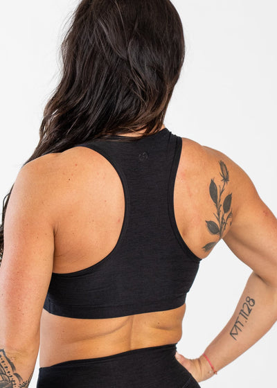 Waist Up 3/4 Back View Racerback Wearing Dream Bra | Black