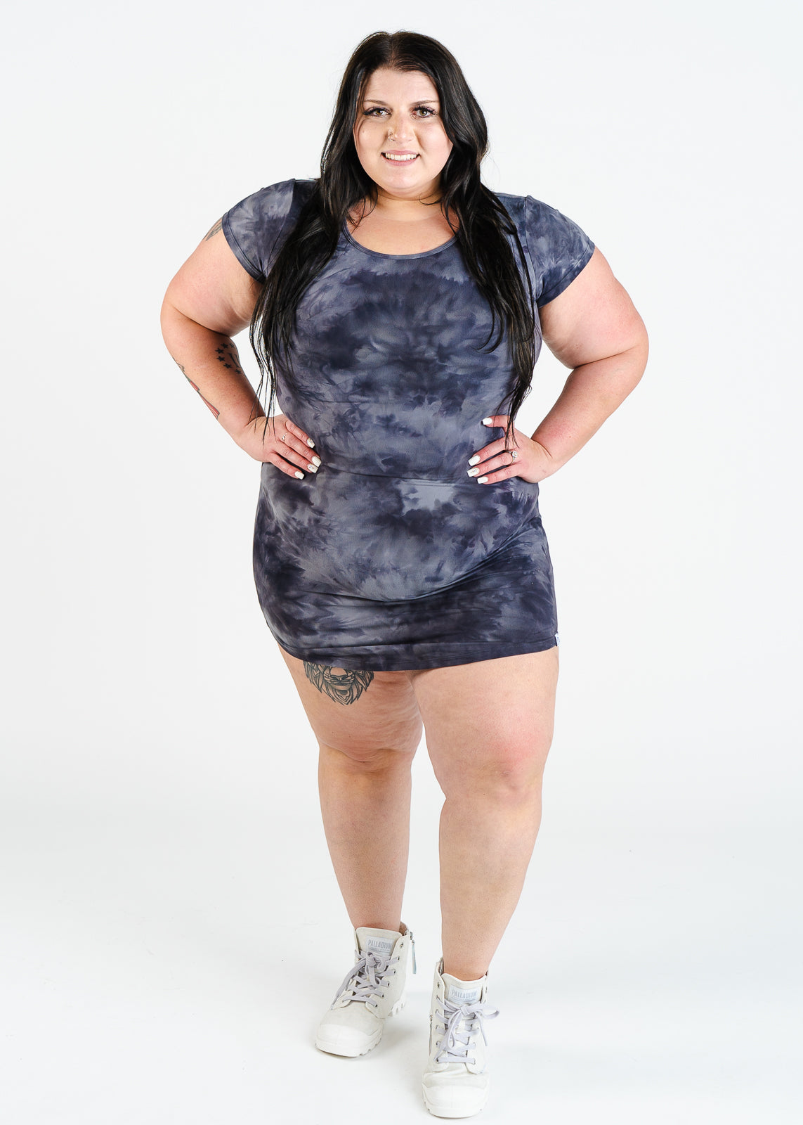 T-Shirt Dress | Black Tie Dye XS by Curves N Combatboots CRVS CnC Activewear T-Shirt Dress | Black Tie Dye XS by Curves N Combatboots CRVS CnC Activewear
