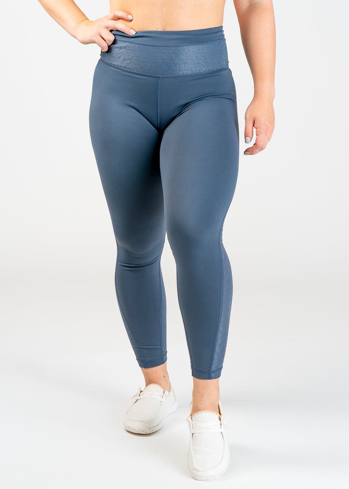 Leggings With Leopard Mesh | Storm Blue