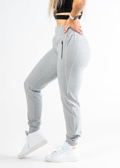 Boyfriend Joggers in Heather Grey Side View With Right Leg Up
