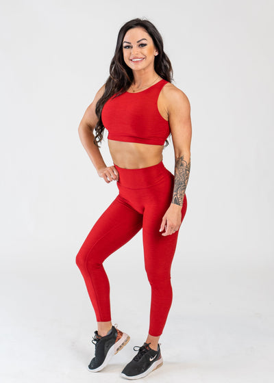 Full Body 3/4 Front Facing View With One Hand on Hip Wearing Dream Leggings | Cherry