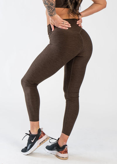 Chest Down 3/4 Back View With Hands on Hips Wearing Dream Leggings | Cocoa