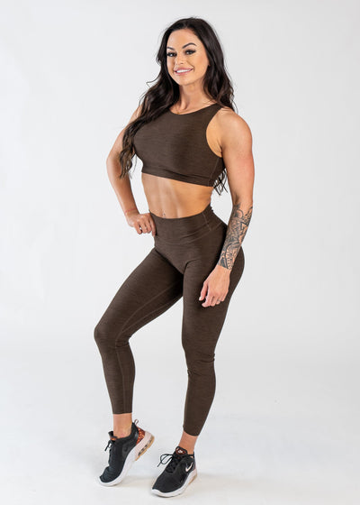 Full Body 3/4 Front Facing View With One Hand on Hip Wearing Dream Leggings | Cocoa