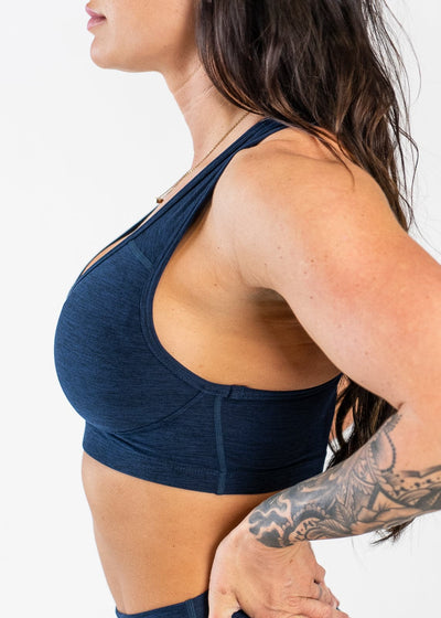 Waist Up Side View Wearing Dream Bra | Deep Blue