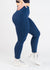 Chest Down Side View One Leg Bent Facing Left Wearing Empowered Double Brushed Leggings - Navy Blue