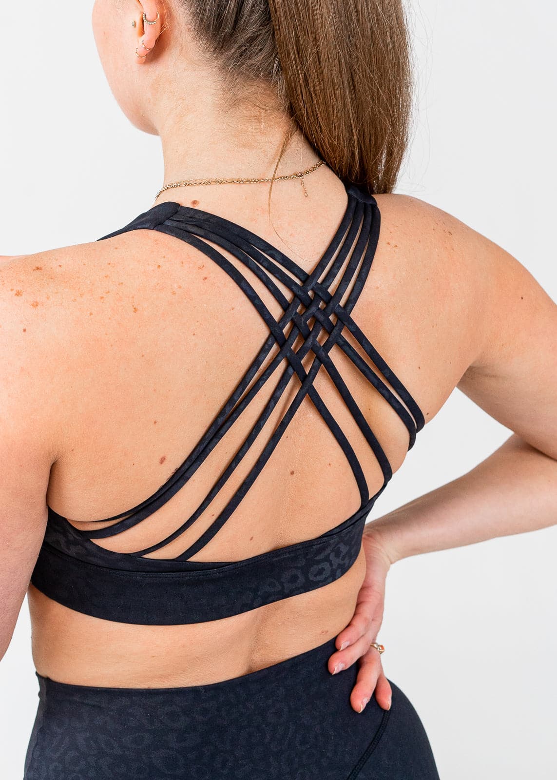 Strappy Sports Bra - Lucky Spots (Black & Jet Stream)