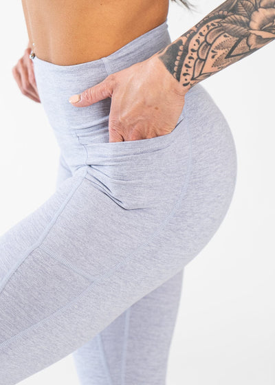 Close Up Side View Hand in Pocket Wearing Dream Leggings With Pockets | Mist
