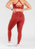Shoulders Down Back View Hands on Hips Wearing Empowered Double Brushed Leggings - Rest Red