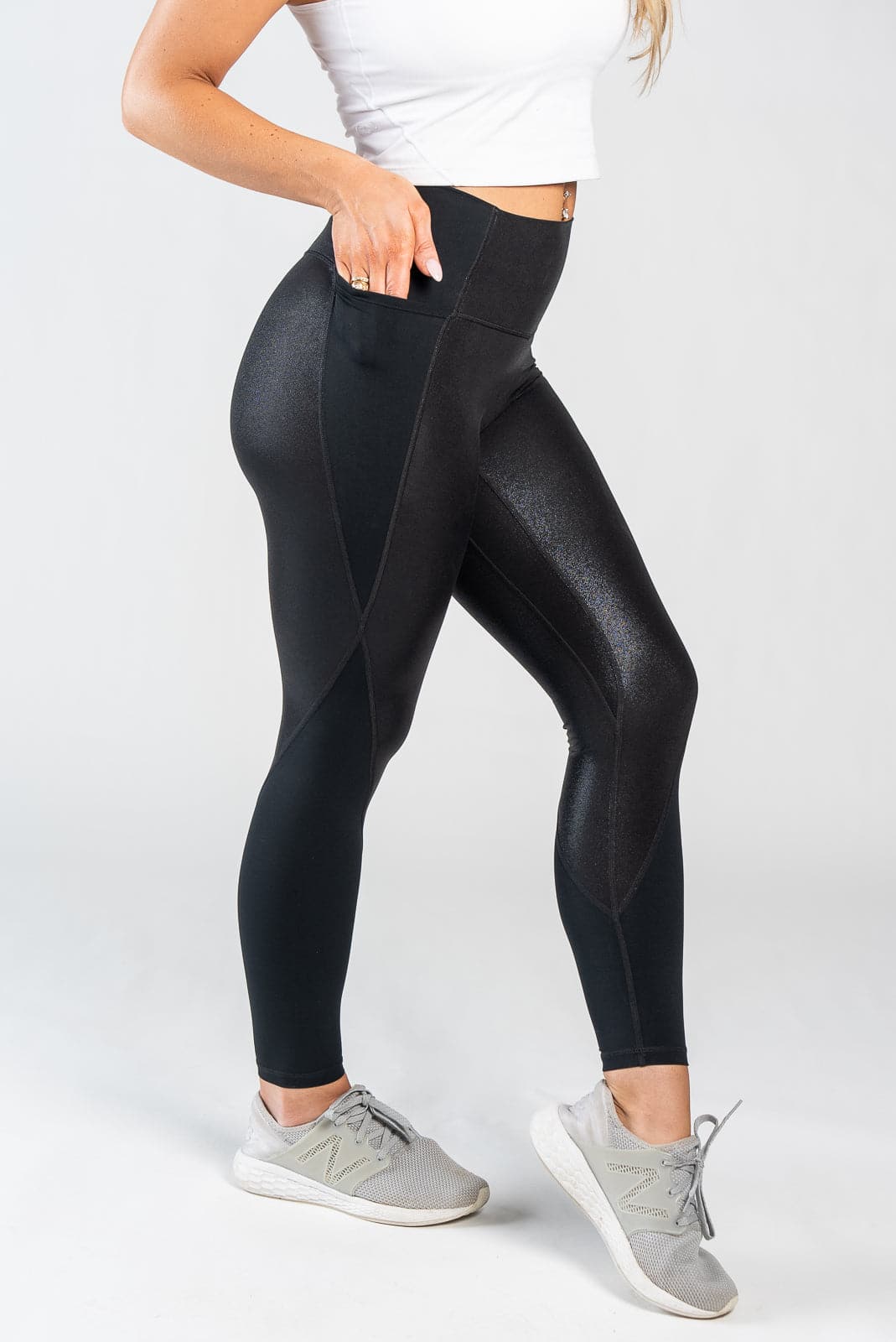 Lavish Shimmer Mix Leggings | Black